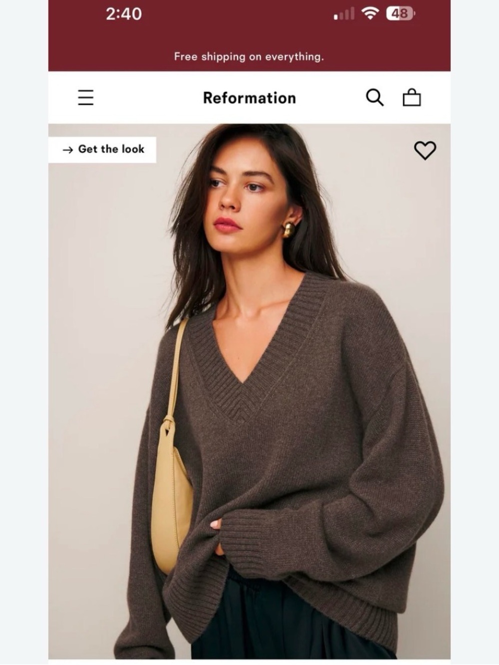 Reformation Oversized V-Neck cashmere sweater